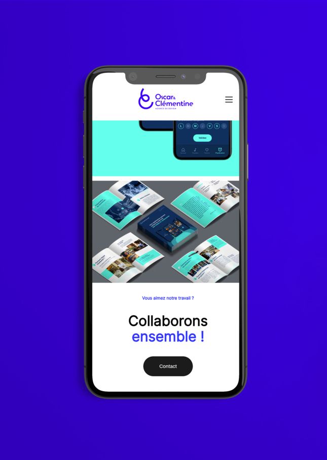 Iphone avec page du site de l'Agence Oscar et Clémentine 