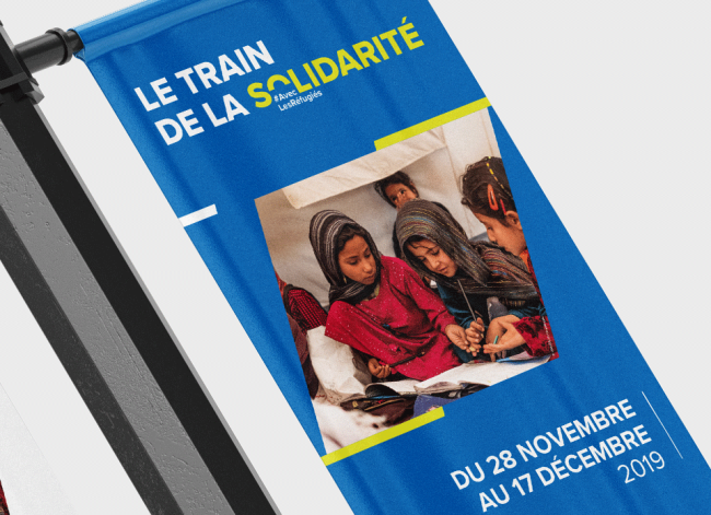 Signalétique train solidarité créée par l'Agence Oscar et Clémentine